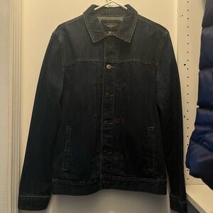 Dark Blue Denim Jacket with Brown Stitching